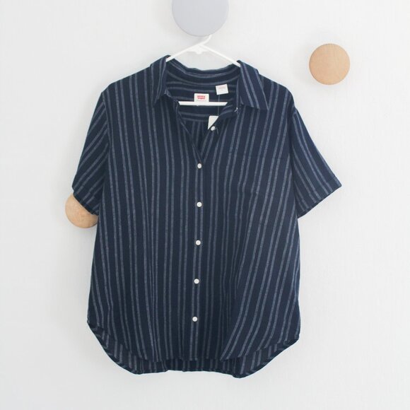 Levi's Blue Stripes Short Sleeve Button Down Shirt - Size Large - NEW NWT - Picture 1 of 4